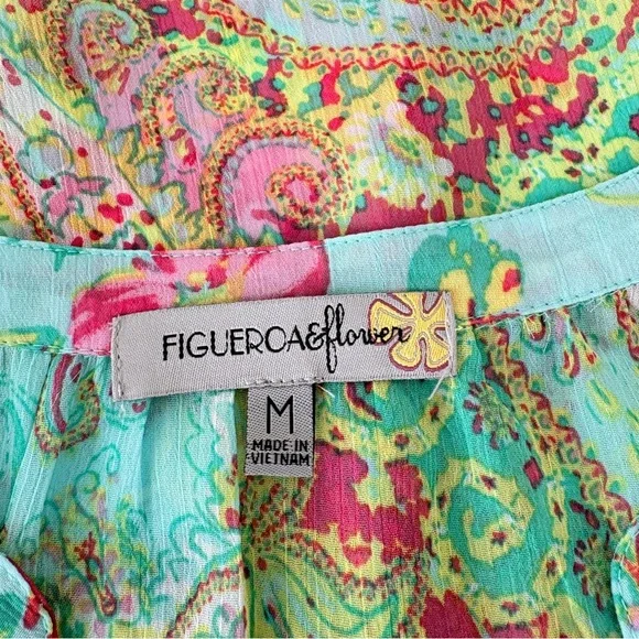 Figueroa & Flower Multicolor Paisley Sheer 3/4 Sleeve Blouse - Picture 10 of 14